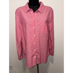 Old Navy Faded Pink Top Blouse Button Up Women Large L Long Sleeve Cotton